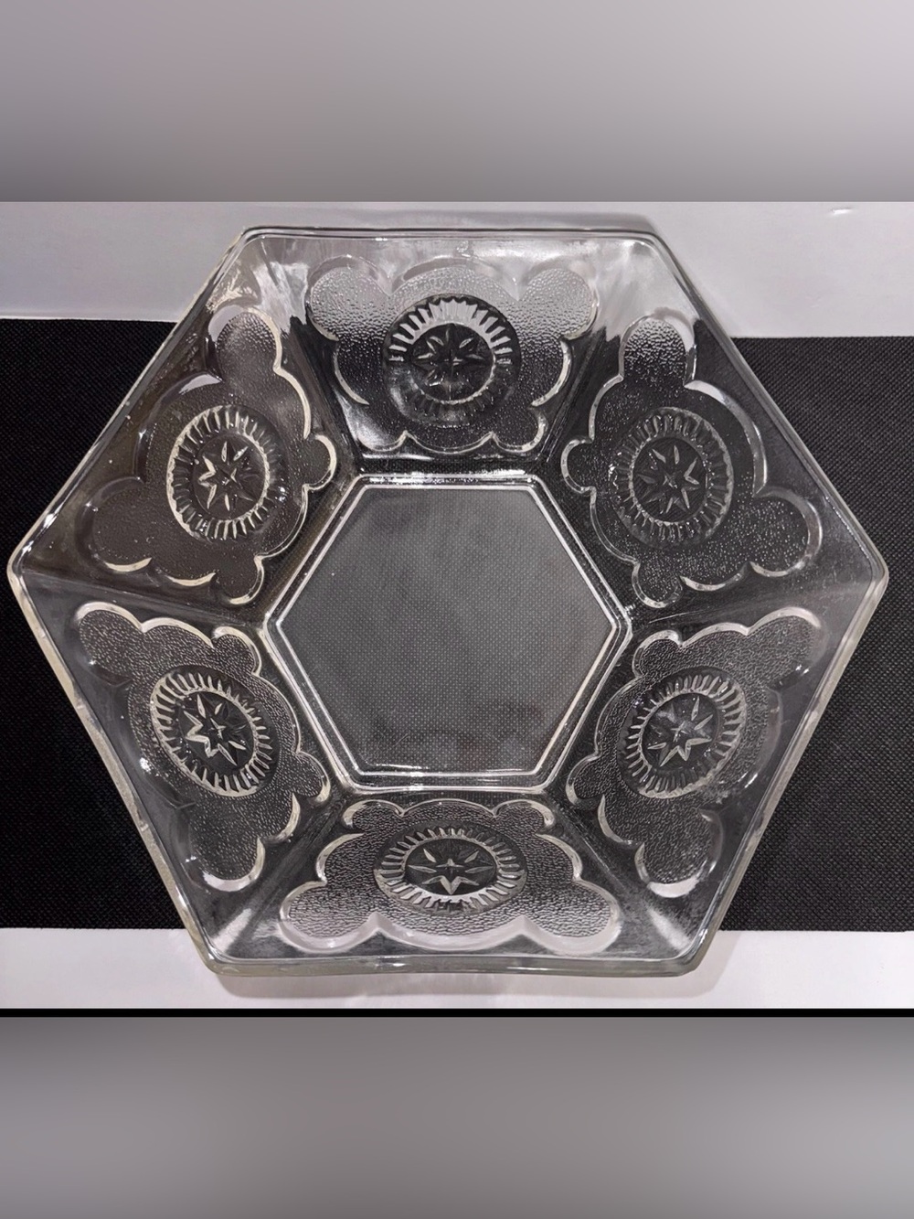 Serving/Candy Bowl Good Condition Vintage Heavy Clear Six Sided Glass